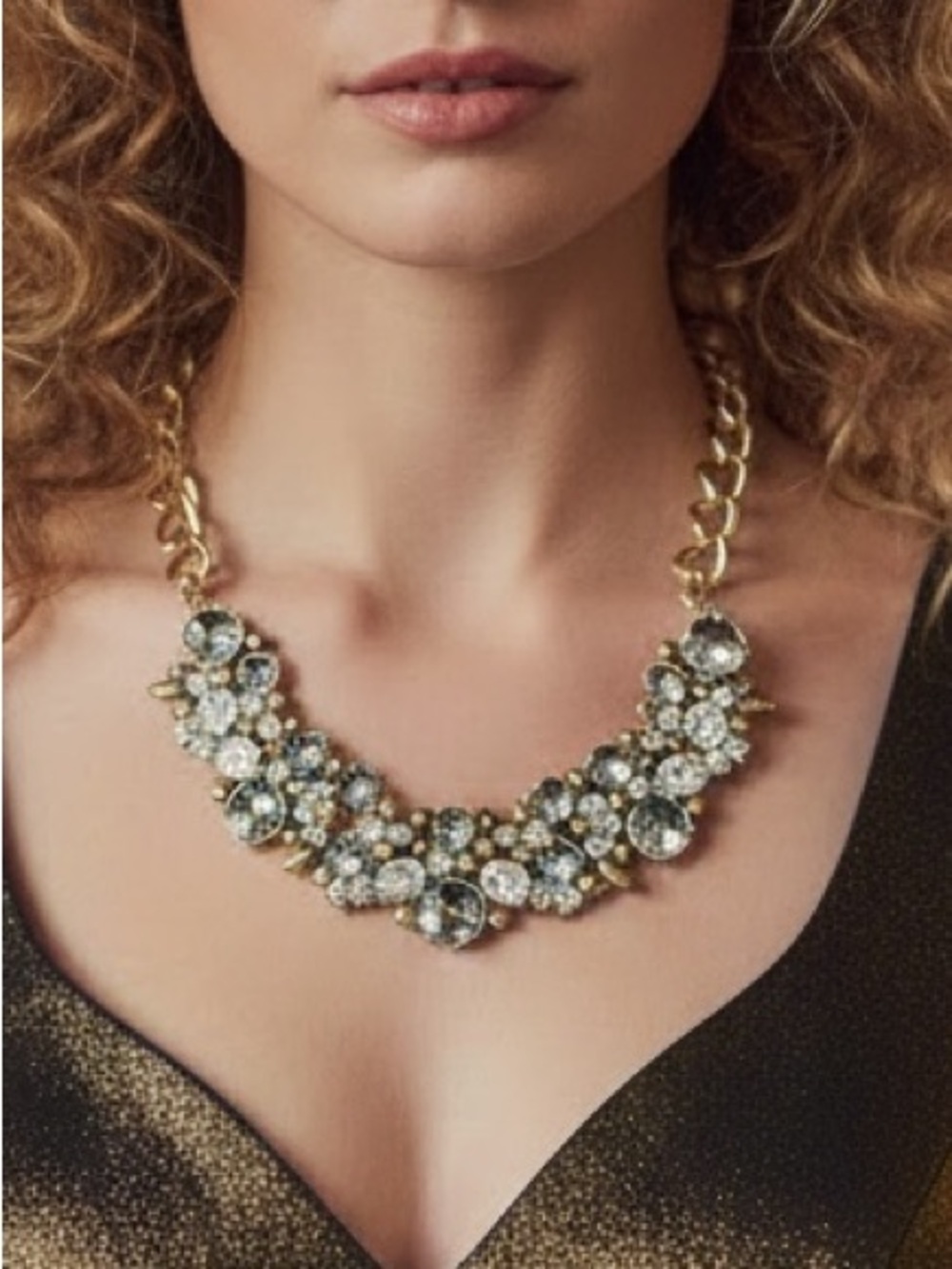Vintage inspired Glam Bib Necklace chocker chain Prom Statement Party sparkly